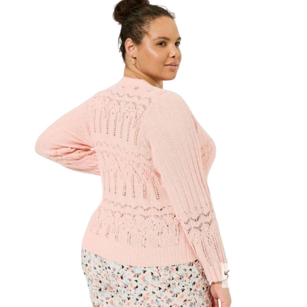 TORRIDβNew Plus Size Pointelle Impatient Pink V- Neck Cardigan Sweater 4X - Picture 11 of 16